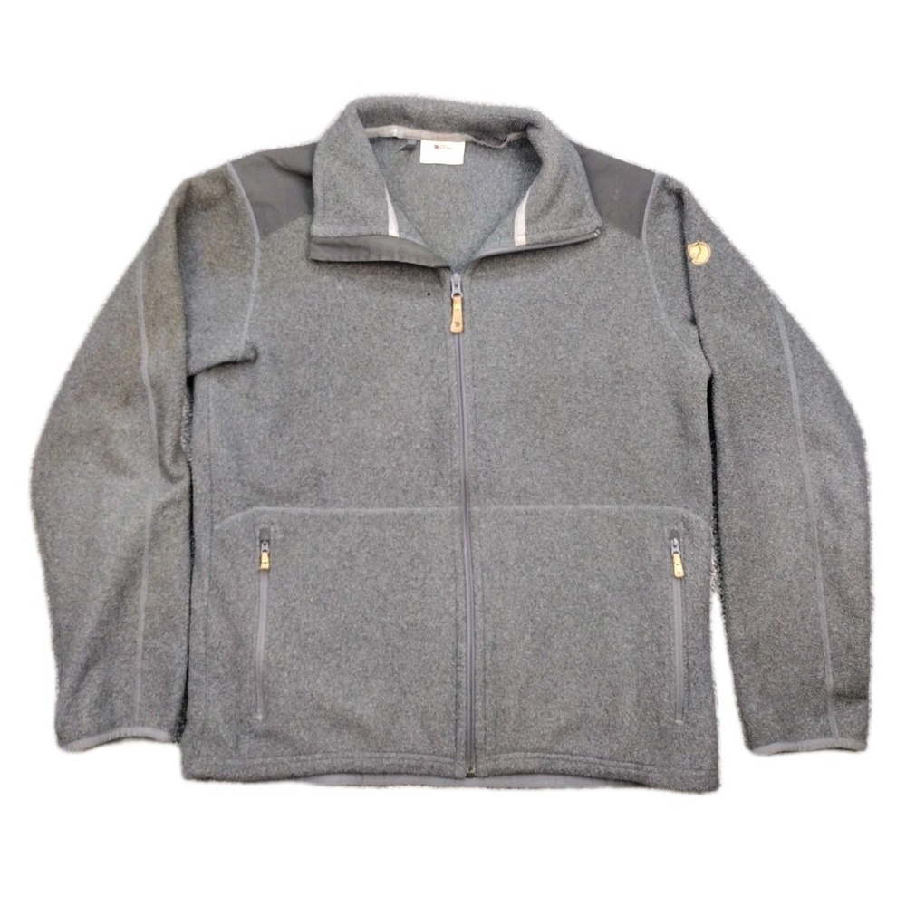 Fjallraven Buck Fleece Jacket Sweater Mens L Gray Full Zip Pockets Outdoor FLAW